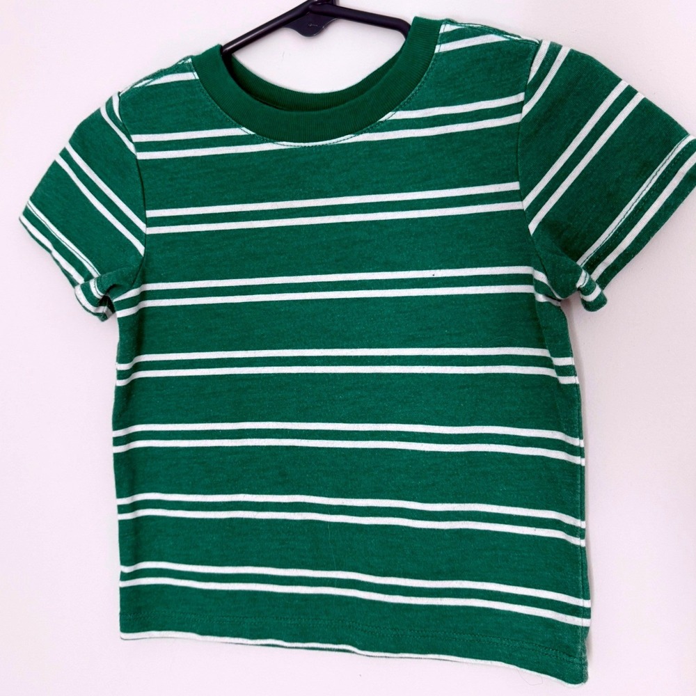 Cat & Jack Toddler Boys Green White Striped Short Sleeve T-Shirt Size 12M
